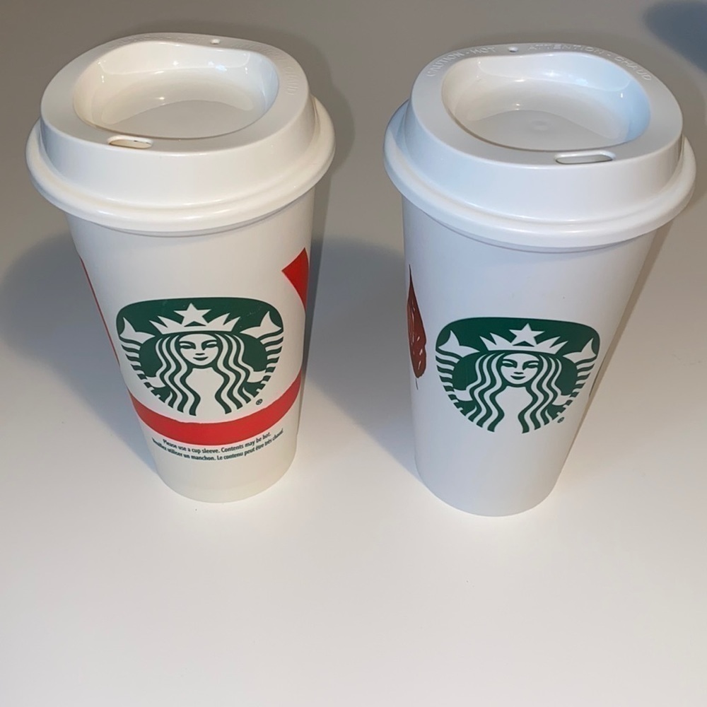STARBUCKS Set Of Two Reusable Cups Fall Christmas
